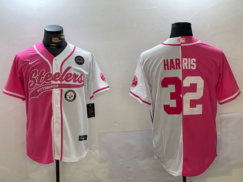 Men Pittsburgh Steelers 32 Harris white pink Joint Name 2024 Nike Limited NFL Jersey style 6